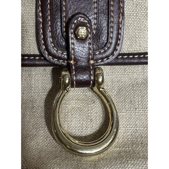 Etienne Aigner Purse~ Beige Linen Blend~Burgundy Trim~Snap Close Gold Hardware - Picture 12 of 15
